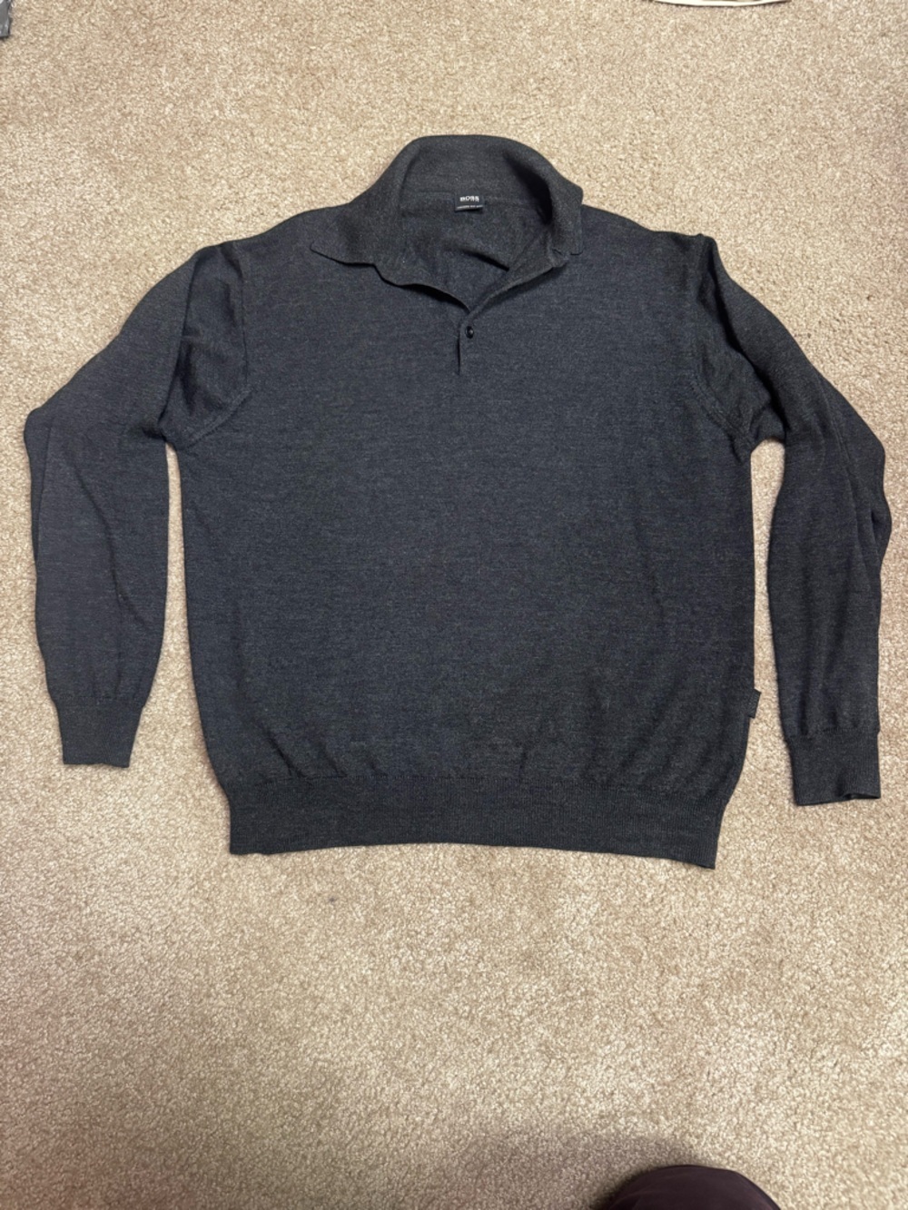Boss Men's Dark Gray Polo-Style Merino Sweater cashmere silk wool size large